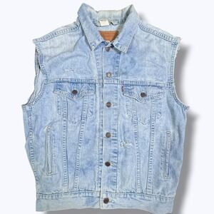 Vintage Levis Trucker Jacket Vest Mens Medium Denim Thrashed Grunge 90s Punk